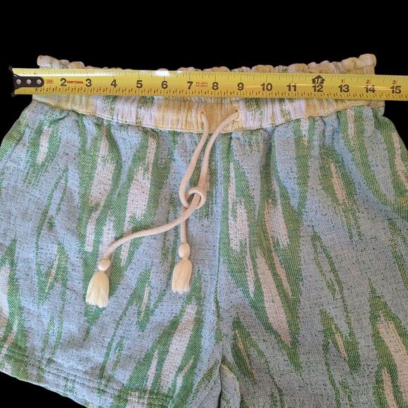 Aerie Jacquard Shorts Green Yellow Boho Hi-Rise Drawcord Waist 100% Cotton Baggy - Picture 4 of 15